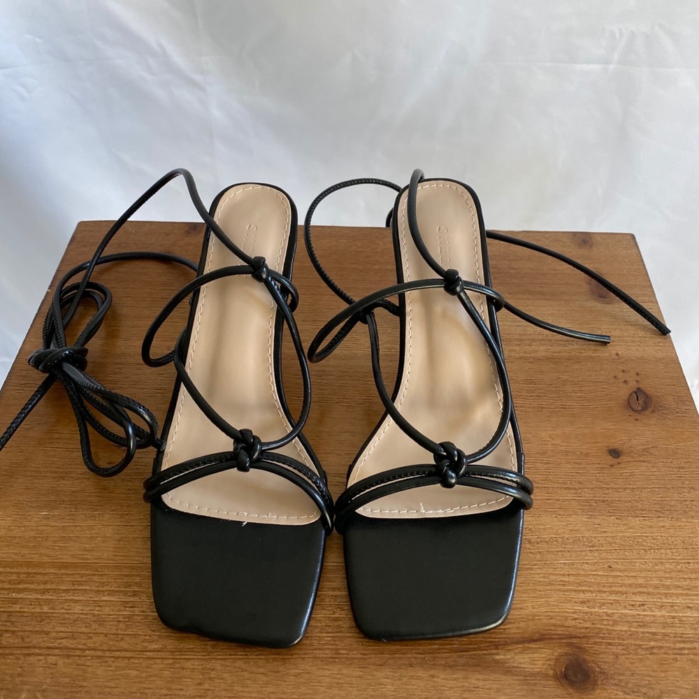 Strappy Lace up black heels
